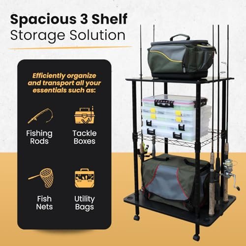 Rush Creek 12-Rod Fishing Pole Holder & Tackle Cart